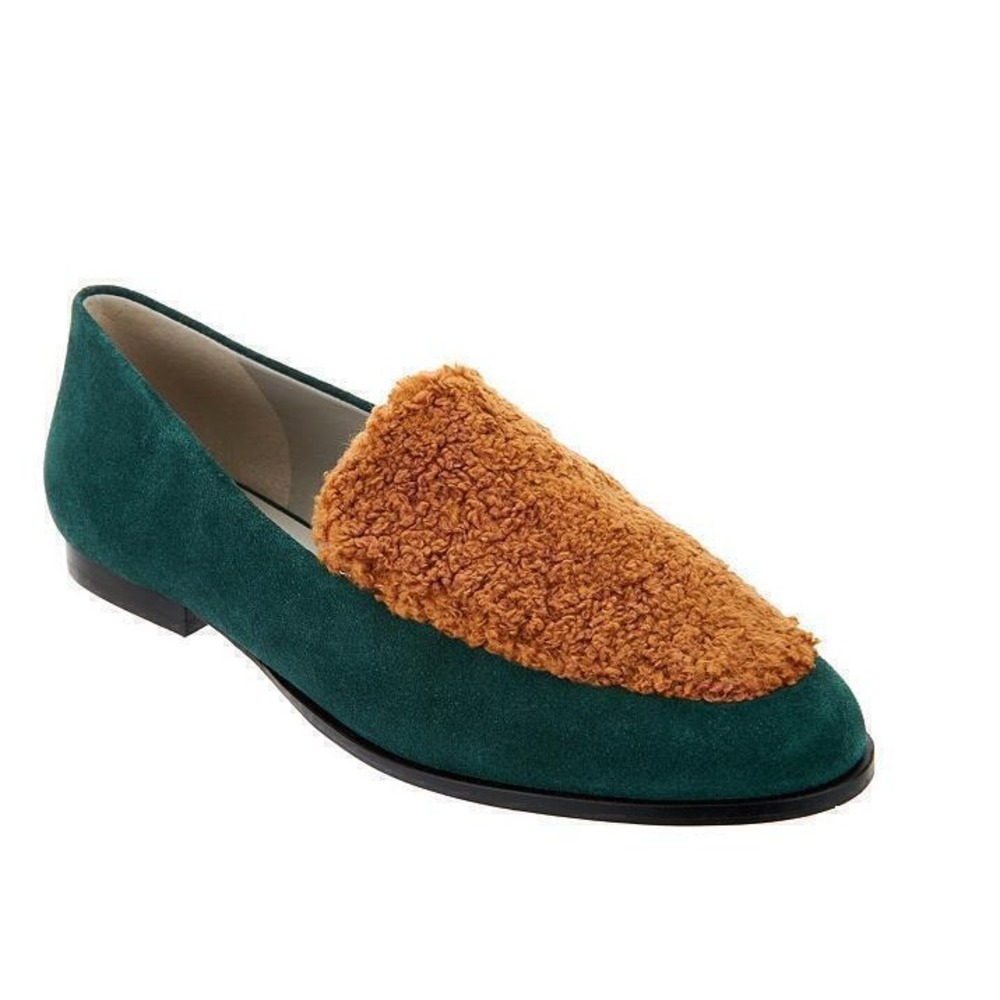 Lori Goldstein Collection Loafer with Faux Sherling Detail Petrol Women's 7  New